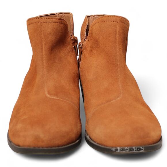 Vionic Liv Cognac Tan Suede Low Heel Ankle Booties Western Comfort Size 8.5W - Picture 3 of 11